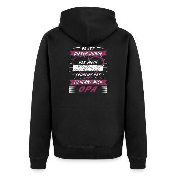 JUNGE DER MEIN HERZ EROBERT HAT ER NENNT MICH OPA - Unisex Premium Bio Zip Hoodie - Schwarz - Hinten - Nico (187cm)