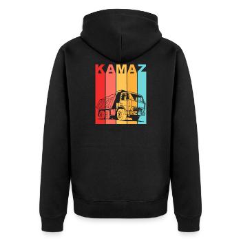 Kamaz Vintage Russischer LKW UdSSR Fahrer - Unisex Premium Bio Zip Hoodie - Schwarz - Hinten - Nico (187cm)