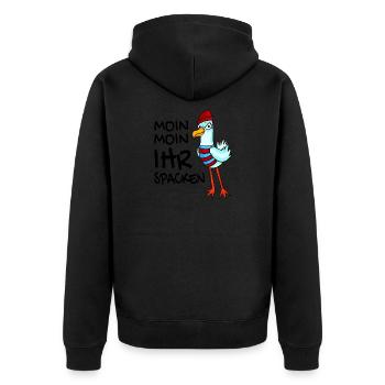 Freche Möwe - Moin Moin Ihr Spacken - Unisex Premium Bio Zip Hoodie - Schwarz - Hinten - Nico (187cm)
