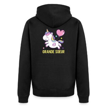 Grande sœur Licorne - Veste à capuche bio Premium Unisexe - noir - Dos - Nico (187cm)