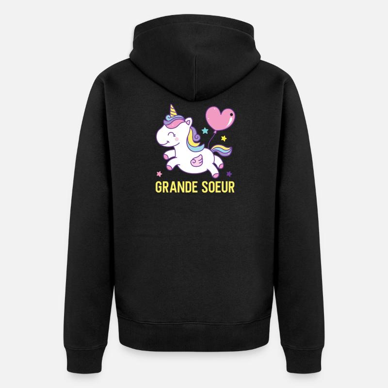Große Schwester Einhorn - Unisex Premium Bio Zip Hoodie - Schwarz
