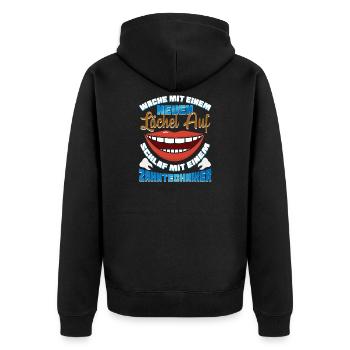 Zahntechniker Zahntechnik Zahnarzt - Unisex Premium Bio Zip Hoodie - Schwarz - Hinten - Nico (187cm)