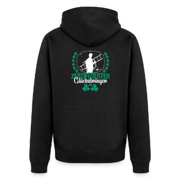Schornsteinfeger Zertifizierter Glücksbringer - Unisex Premium Bio Zip Hoodie - Schwarz - Hinten - Nico (187cm)