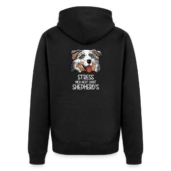 Aussie Stress Mich Nicht Sonst Shepherd's - Unisex Premium Bio Zip Hoodie - Schwarz - Hinten - Nico (187cm)