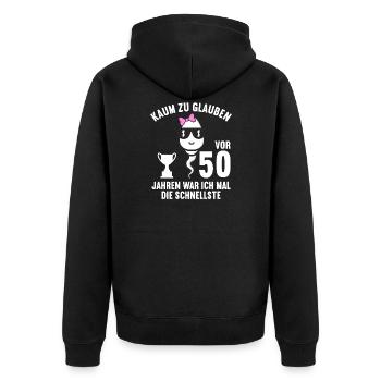50 Jahre vor 50 Jahren schnellste 50. Geburtstag - Unisex Premium Bio Zip Hoodie - Schwarz - Hinten - Nico (187cm)
