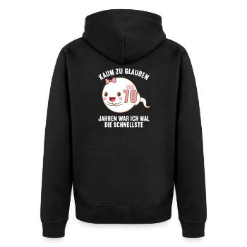 70 Jahre vor 70 Jahren schnellste 70. Geburtstag - Unisex Premium Bio Zip Hoodie - Schwarz - Hinten - Nico (187cm)