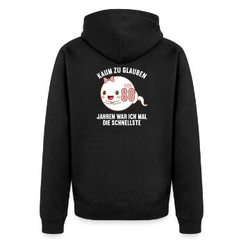 80 Jahre vor 80 Jahren schnellste 80. Geburtstag - Unisex Premium Bio Zip Hoodie - Schwarz - Hinten - Nico (187cm)