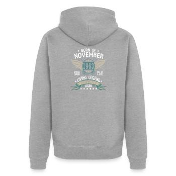 Born in November 1963 - Unisex Premium Organic Zip Hoodie - heather grey - Back - Nico (187cm)