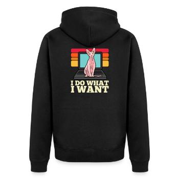 Sphynx-Katze Ich mache, was ich will Laptop PC - Unisex Premium Bio Zip Hoodie - Schwarz - Hinten - Nico (187cm)