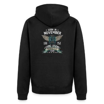 Born in November 1985 - Unisex Premium Bio Zip Hoodie - Schwarz - Hinten - Nico (187cm)