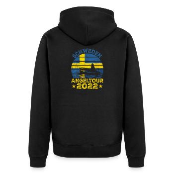 Schweden Angeltour 2022 Angeln in Schweden - Unisex Premium Bio Zip Hoodie - Schwarz - Hinten - Nico (187cm)