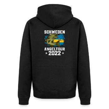 Schweden Angeltour 2022 Angeln in Schweden - Unisex Premium Bio Zip Hoodie - Schwarz - Hinten - Nico (187cm)