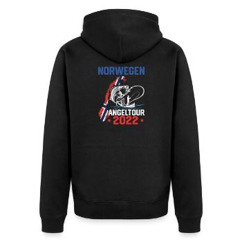 Norwegen Angeltour 2022 Angeln in Norwegen - Unisex Premium Bio Zip Hoodie - Schwarz - Hinten - Nico (187cm)