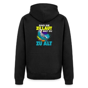 Wellensittich Vogel Besitzer - Unisex Premium Bio Zip Hoodie - Schwarz - Hinten - Nico (187cm)