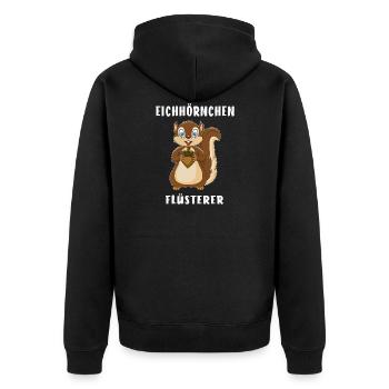 EICHHÖRNCHEN FLÜSTERER - Unisex Premium Bio Zip Hoodie - Schwarz - Hinten - Nico (187cm)