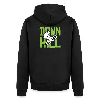 Downhill Schriftzug - Unisex Premium Bio Zip Hoodie - Schwarz - Hinten - Nico (187cm)