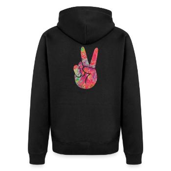 Peace Finger - Unisex Premium Bio Zip Hoodie - Schwarz - Hinten - Nico (187cm)