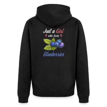 Juste une fille qui aime les bleuets - Veste à capuche bio Premium Unisexe - noir - Dos - Nico (187cm)