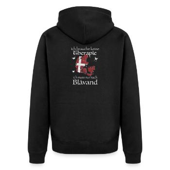 Blavand Kopenhagen Dänemark Dansk Geschenkidee - Unisex Premium Bio Zip Hoodie - Schwarz - Hinten - Nico (187cm)