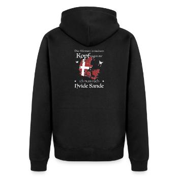 Hvide Sande Kopenhagen Dänemark Dansk Geschenkidee - Unisex Premium Bio Zip Hoodie - Schwarz - Hinten - Nico (187cm)