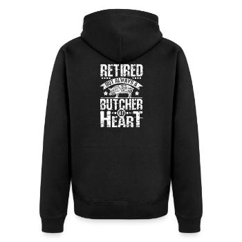 Retired Butcher - Unisex Premium Bio Zip Hoodie - Schwarz - Hinten - Nico (187cm)