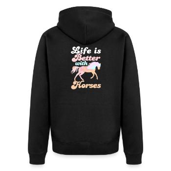 Horse Lover I Horseback Riding I Life Is Better - Unisex Premium Bio Zip Hoodie - Schwarz - Hinten - Nico (187cm)