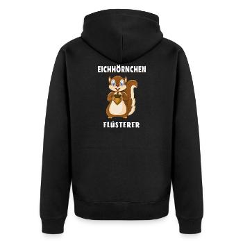 EICHHÖRNCHEN FLÜSTERER - Unisex Premium Bio Zip Hoodie - Schwarz - Hinten - Nico (187cm)
