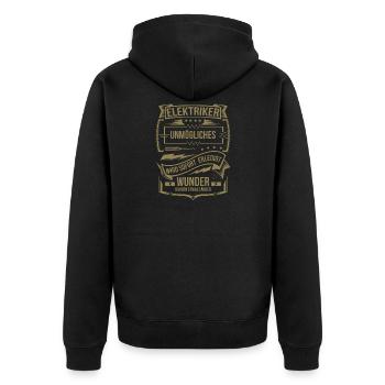 Elektriker Unmögliches wird sofort erledigt - Unisex Premium Bio Zip Hoodie - Schwarz - Hinten - Nico (187cm)