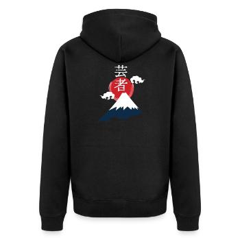Japan Asien Bambus Sonne Vulkane Drachen Kreis - Unisex Premium Bio Zip Hoodie - Schwarz - Hinten - Nico (187cm)