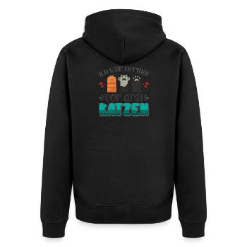 Katzenmama Katze Katzenliebhaber Normal vor drei K - Unisex Premium Bio Zip Hoodie - Schwarz - Hinten - Nico (187cm)