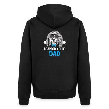 Chien Père Chiot Mère Bearded Collie - Veste à capuche bio Premium Unisexe - noir - Dos - Nico (187cm)