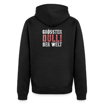 Dulli - Unisex Premium Bio Zip Hoodie - Schwarz - Hinten - Nico (187cm)