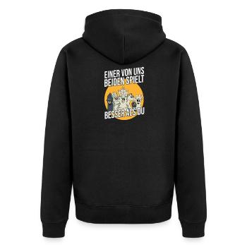 Einer von uns beiden spielt besser als du Schach - Unisex Premium Bio Zip Hoodie - Schwarz - Hinten - Nico (187cm)