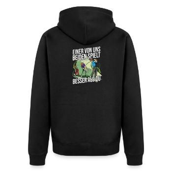 Einer von uns beiden spielt besser als du Golf - Unisex Premium Bio Zip Hoodie - Schwarz - Hinten - Nico (187cm)