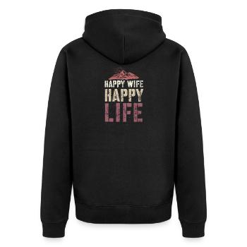 Happy Wife Happy Life - Unisex Premium Bio Zip Hoodie - Schwarz - Hinten - Nico (187cm)