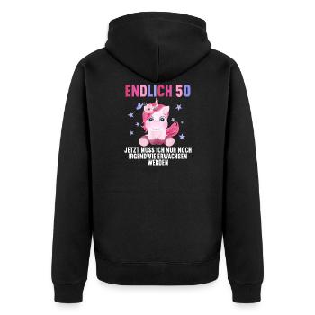 50 Jahre Nur noch erwachsen werden 50. Geburtstag - Unisex Premium Bio Zip Hoodie - Schwarz - Hinten - Nico (187cm)