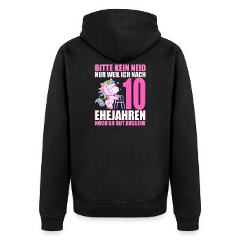10 Jahre verheiratet lustig 10. Hochzeitstag - Unisex Premium Bio Zip Hoodie - Schwarz - Hinten - Nico (187cm)