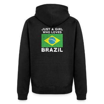 Just a girl who loves Brasilien - Unisex Premium Bio Zip Hoodie - Schwarz - Hinten - Nico (187cm)
