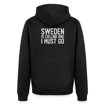 Schweden is calling i must go - Unisex Premium Bio Zip Hoodie - Schwarz - Hinten - Nico (187cm)