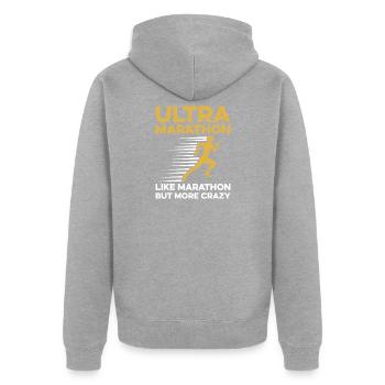 Ultramarathon-Design für einen Ultraläufer - Unisex Premium Bio Zip Hoodie - Grau meliert - Hinten - Nico (187cm)