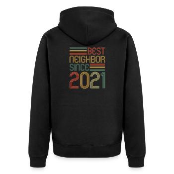 Best neighbor since 2021 Nachbarn Nachbar - Unisex Premium Bio Zip Hoodie - Schwarz - Hinten - Nico (187cm)