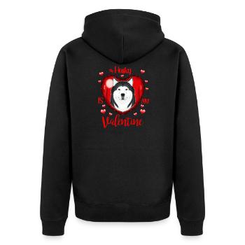 My Husky Is My Valentine I Husky - Unisex Premium Bio Zip Hoodie - Schwarz - Hinten - Nico (187cm)