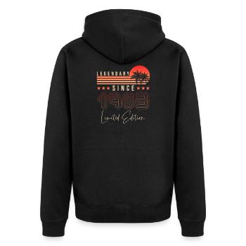 Legendär seit 1983 - Unisex Premium Bio Zip Hoodie - Schwarz - Hinten - Nico (187cm)