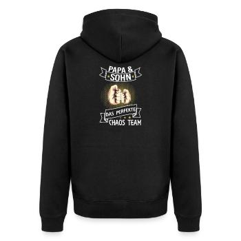 Papa und Sohn Chaos Team - Unisex Premium Bio Zip Hoodie - Schwarz - Hinten - Nico (187cm)