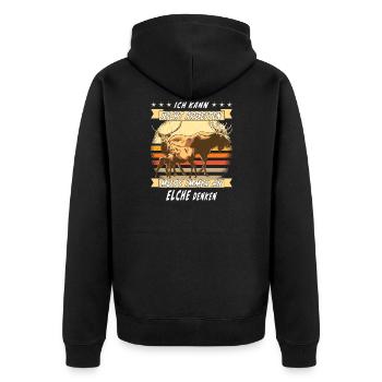 KANN NICHT ARBEITEN MUSS IMMER AN ELCHE DENKEN - Unisex Premium Bio Zip Hoodie - Schwarz - Hinten - Nico (187cm)