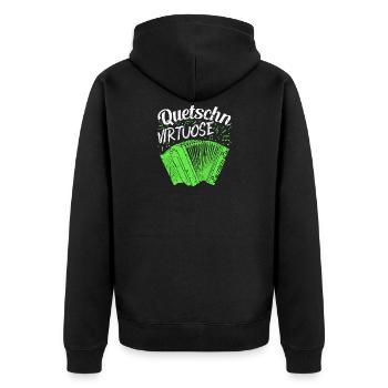 Quetschn Virtuose, Steirische Harmonika - Unisex Premium Bio Zip Hoodie - Schwarz - Hinten - Nico (187cm)