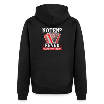 Noten Never Heard, Steirische Harmonika Quetschn - Unisex Premium Bio Zip Hoodie - Schwarz - Hinten - Nico (187cm)
