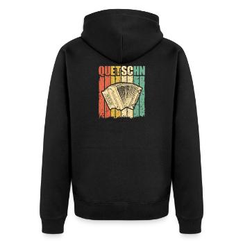 Retro Quetschn, Vintage Steirische Harmonika - Unisex Premium Bio Zip Hoodie - Schwarz - Hinten - Nico (187cm)