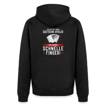 Schlafe Mit Einem Quetschn Spieler, Steirische - Unisex Premium Bio Zip Hoodie - Schwarz - Hinten - Nico (187cm)