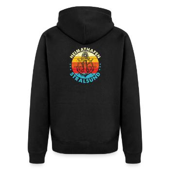 Heimathafen Stralsund - Unisex Premium Bio Zip Hoodie - Schwarz - Hinten - Nico (187cm)